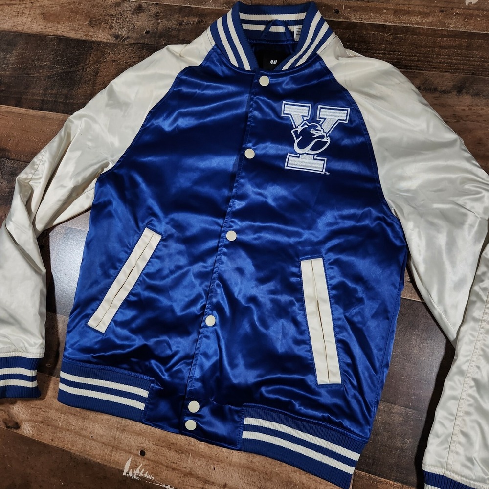 H&M Yale University Satin Jacket Womens XS Blue White Letterman Varsity Bomber - Picture 5 of 16